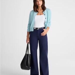Navy Blue Wide Leg Pant in Garment Dyed Twill